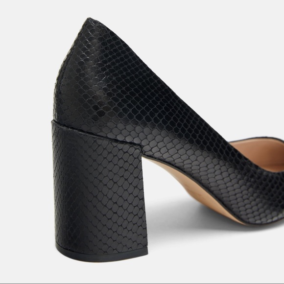 Snakeskin Patent Genuine Leather Block Heel Pumps - Picture 5 of 8